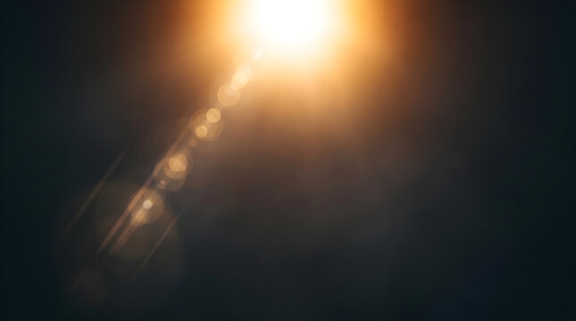 Cinematic Lens Flare Effect with Bright Light and Dust Particles Dark Background