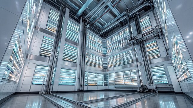 Futuristic Automated Warehouse with High Tech Storage System