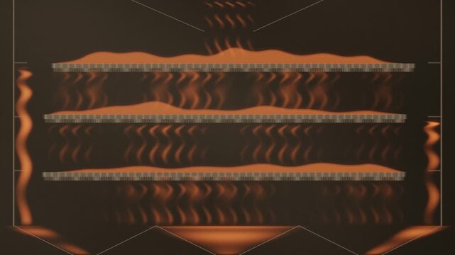 Gyratory Sifter Cutaway With Stacked Screen Decks Separating Powder Into Three Streams Seamless Loop in rich ochre tones