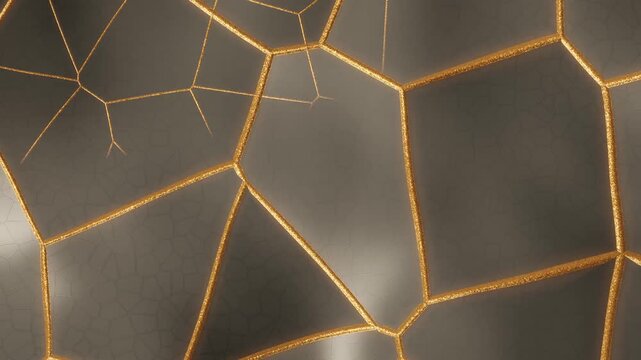 Kintsugi Gold Lacquer Repair Seams on Ceramic With Circling Burnish Glint, Seamless Loop in rich white tones
