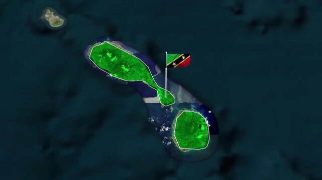 Saint Kitts and Nevis map with flying flag animation video footage