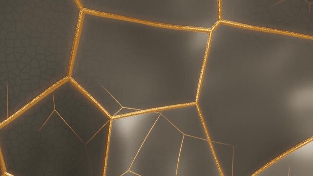 Kintsugi Gold Lacquer Repair Seams on Ceramic With Circling Burnish Glint, Seamless Loop in soft white tones