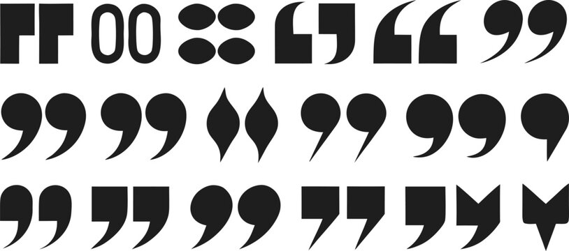 Quote marks vector illustration collection with black punctuation symbols and double commas isolated on transparent background for editorial and blog layouts.