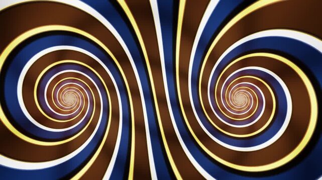Twin Spiral Eyes Merging Into One Glowing Core and Splitting on a New Axis, Nested Arc Ribbons Seamless Loop in rich blue tones