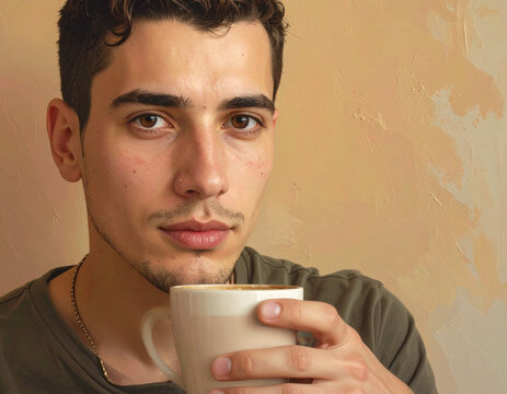 Young man holding a cup of coffee