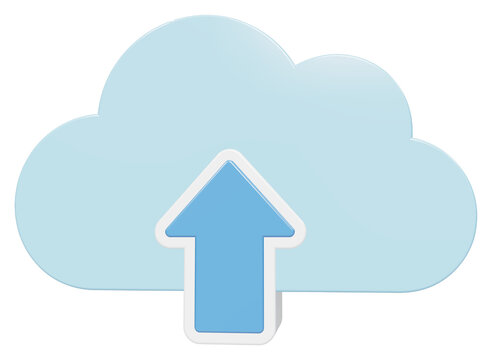 Light blue cloud with a centered upward pointing arrow for data uploading