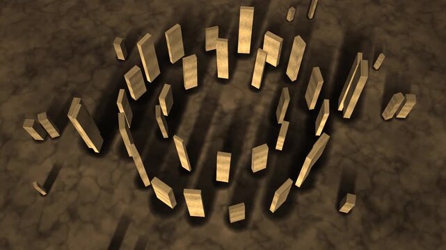 Ancient Stone Circle of Standing Monoliths, Slow Orbiting Aerial View With Parallax, Seamless Loop in rich amber tones