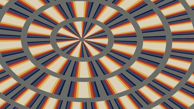 Concentric Segmented Rings Counter Rotating While Segment Counts Step Outward Flat Retro Print Seamless Loop in bright cream tones