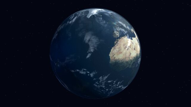 Planet Earth viewed from space showing Pacific Ocean and clouds