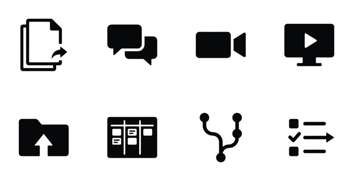 Modern UI Icons: File Transfer, Chat, Video, Upload, Kanban, Git Branch, Checklist