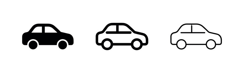 Naklejka premium Car Icon Set: Solid, Outline, and Filled Outline Styles