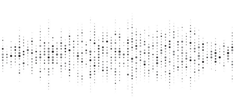 Abstract Black Halftone Digital Audio Sound Wave Dots Pattern Vector, Modern Equalizer Voice Signal Frequency Texture for Music Banner, Tech Presentation, and Graphic Design 