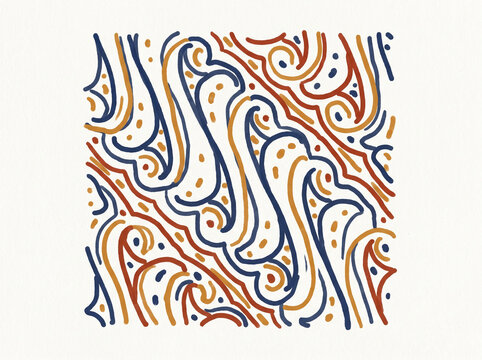 Abstract batik parang swirl motif in naive hand-drawn style
