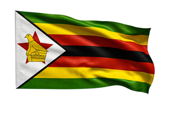 Zimbabwe flag waving fabric texture isolated on transparent background for graphic design.