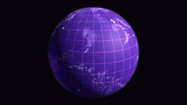 Exoplanet with digital grid overlay in deep space animation