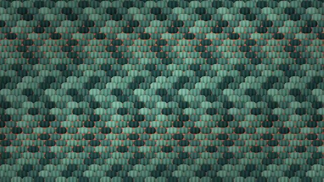 Overlapping Ceramic Scale Tiles Sliding Apart to Reveal Warm Color Slivers, Seamless Loop in subtle green tones