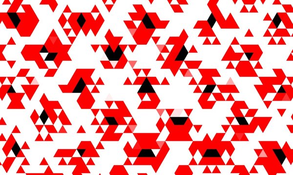 Seamless vibrant red, black, and white geometric pattern featuring abstract triangular mosaic lattice and sharp polygon shapes