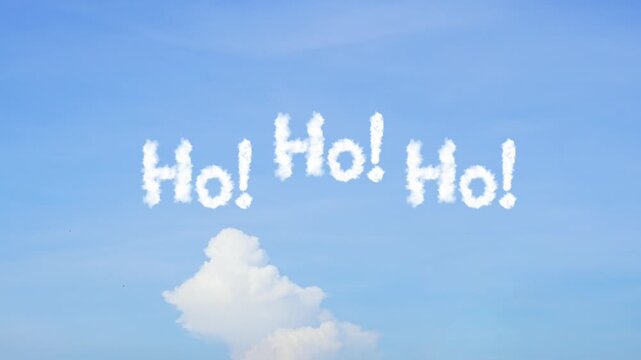 animated video of Ho Ho Ho ,Santa laugh sound, white cloud text on bright blue sky and green screen ,for Christmas background, 4k animation
