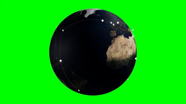 Earth globe with digital data network lines on green screen