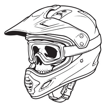 Rugged Skull Motocross Helmet with Protective Goggles Depicting Extreme Sports Audacity and Daredevil Spirit for Graphic Design and Apparel Projects
