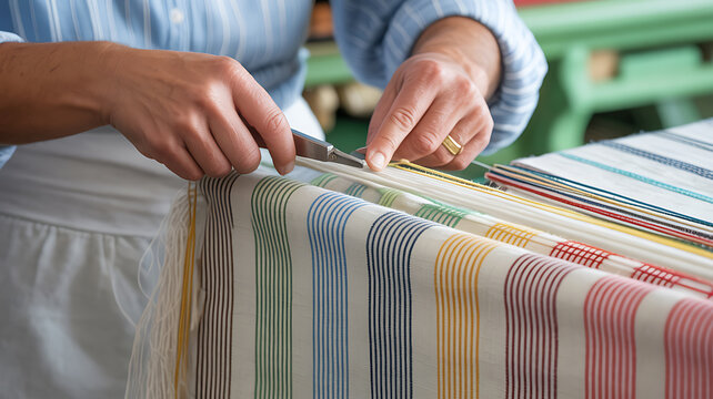 Tissage artisanal du linge basque aux rayures color&eacute;es