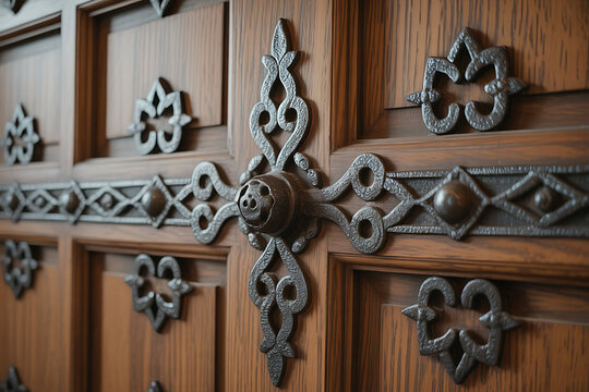 Porte en ch&ecirc;ne orn&eacute;e d'une croix basque en fer forg&eacute;