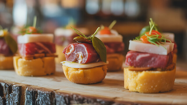 Pintxos basques garnis de charcuterie et de fromage