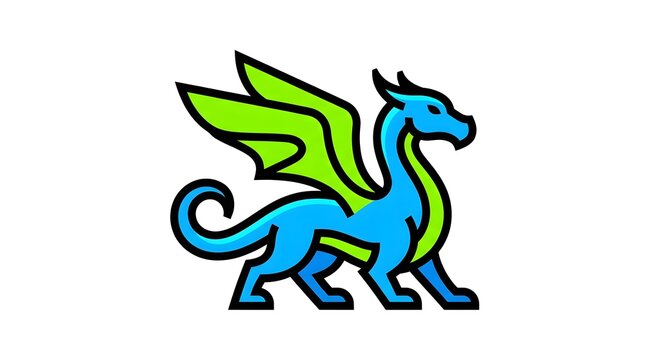 Modern minimalist dragon logo icon with green wings isolated on white background