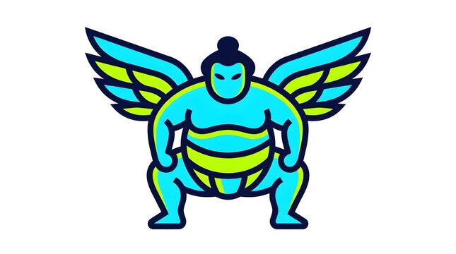 Stylized sumo wrestler with wings logo icon isolated on white background