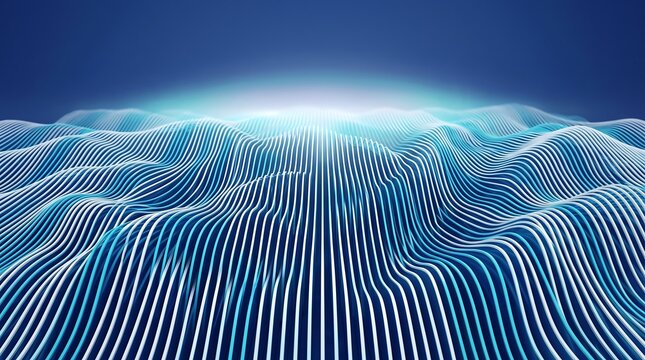 Abstract digital landscape with flowing blue lines representing data streams and futuristic network connections showcasing technological innovation