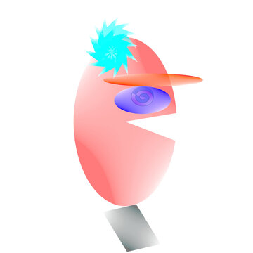 Illustrazione di un volto stilizzato dai toni rosa, azzurri e arancioni
