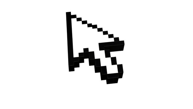 Pixelated black computer mouse cursor arrow pointer, isolated on transparent background