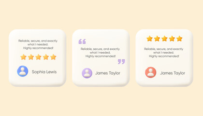 Obraz premium 3d testimonial card set with customer reviews ratings quotes and feedback
