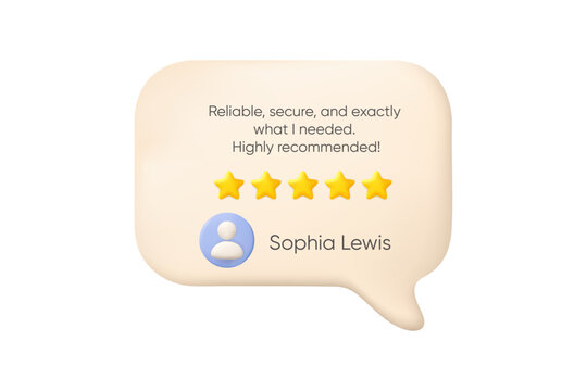 3d testimonial speech bubble with five star rating customer review and feedback