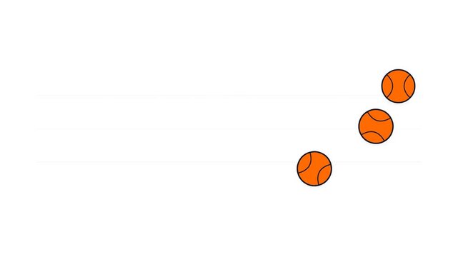 Minimalist animation of three orange tennis balls moving across a white background with horizontal lines.