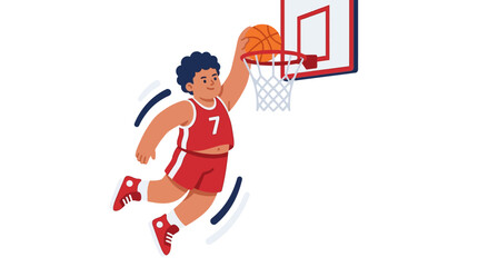 Young basketball player jumping for slam dunk action pose flat vector illustration © Vitodsgn
