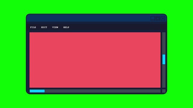 Flat Design Software Interface Window with Red Content Area and Scroll Bars on Green Screen Chroma Key Mockup