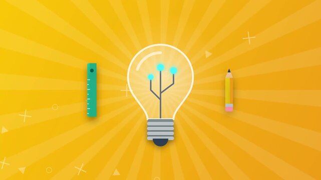 Lightbulb with pencil and ruler Animated Concept