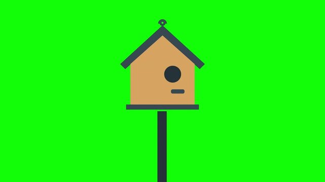Minimalist Wooden Birdhouse Illustration on Green Screen Background for Easy Compositing