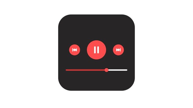 Minimalist Red and Black Music Player UI Icon for and Audio Media Interface Design Elements