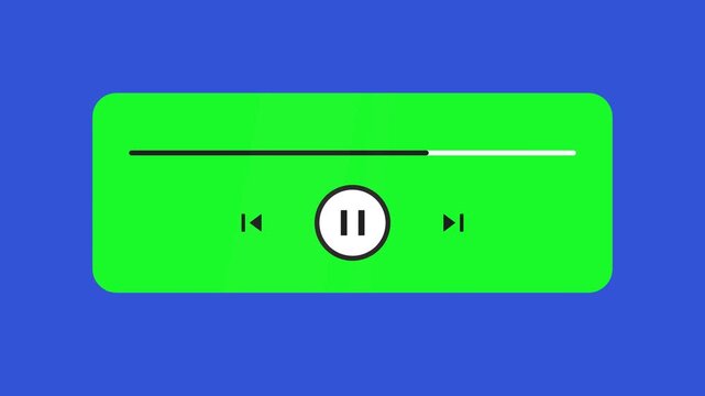 Minimalist Green Music Player User Interface Icon on Blue Background for Digital Media