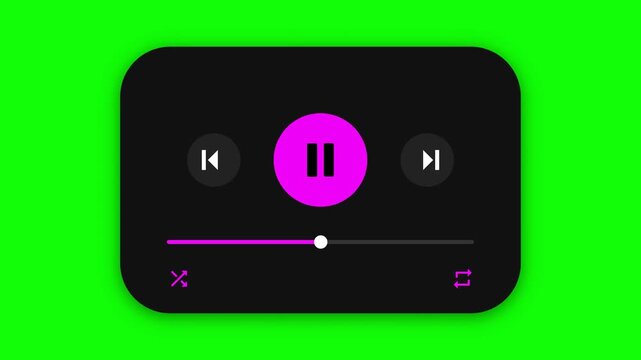 Modern Music Player UI with Pink Accents on Green Screen Chroma Key for Editing and Digital Media Content
