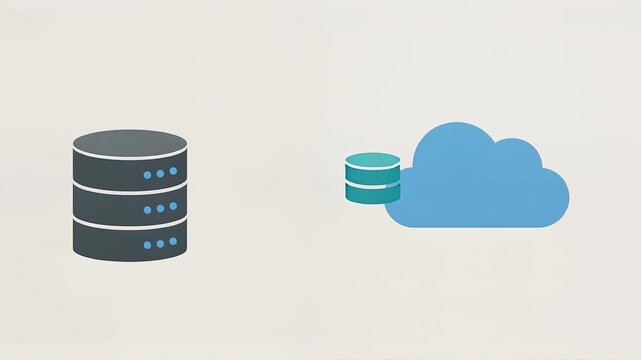 Data migration concept animation, database moving into a cloud computing storage service