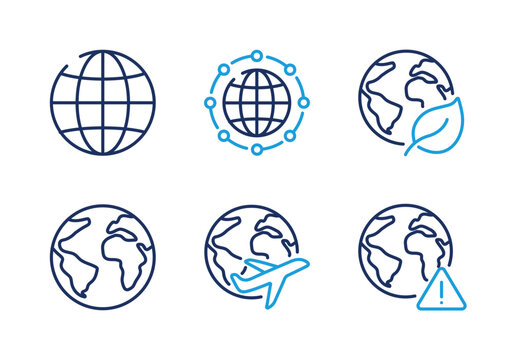 Global Network and Environment thin line icon set. Minimal web icons
