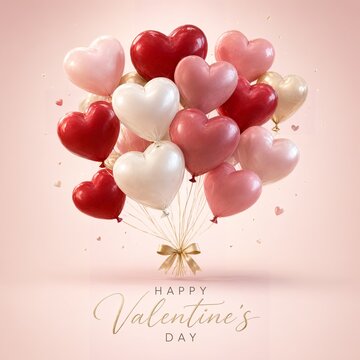 Happy Valentine's Day with Romantic Heart Balloons and Greeting