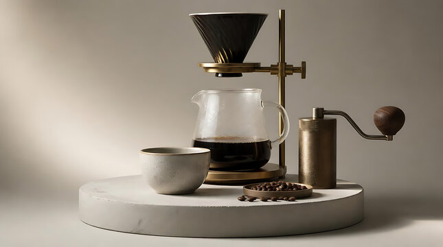 Pour over coffee brewing setup equipment minimalist.
