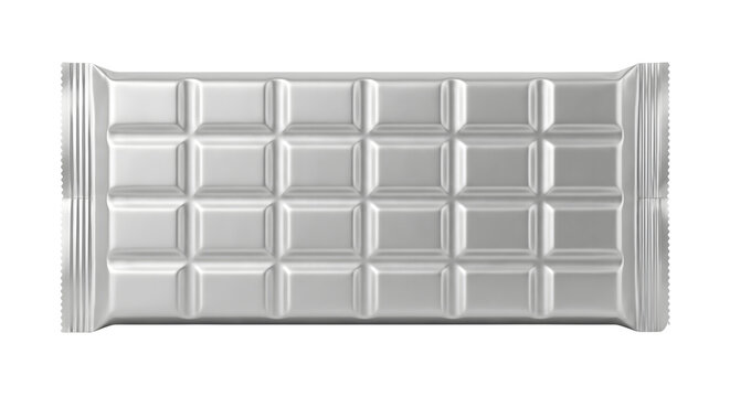 Metallic silver foil chocolate bar wrapper packaging mockup