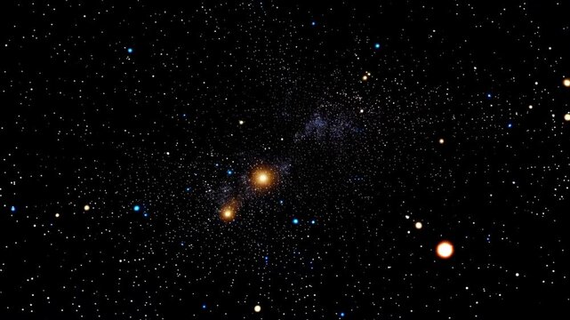 Cosmic scene depicting the gradual emergence of bright stars and celestial bodies in a dark universe, showcasing the vastness of space and the beauty of the cosmos
