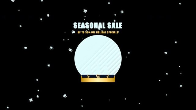 Minimalist Empty Snow Globe Against Dark Night Background with Falling Snowflakes for Winter Seasonal Marketing Promotions