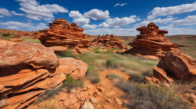 Tiered rock strata on a canyon face, arid terrain